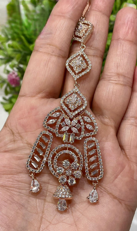 Radiant Rose Gold Maangtikka Adorned with American Diamonds