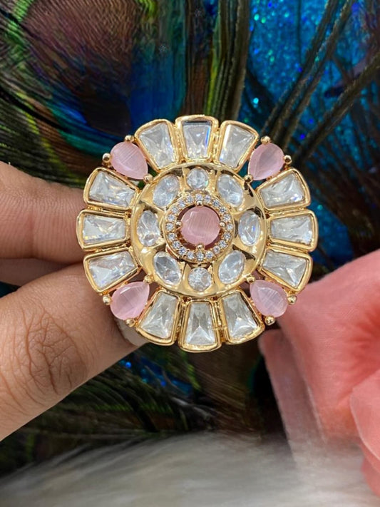 Radiant Elegance: Premium Adjustable Tyaani Kundan Ring