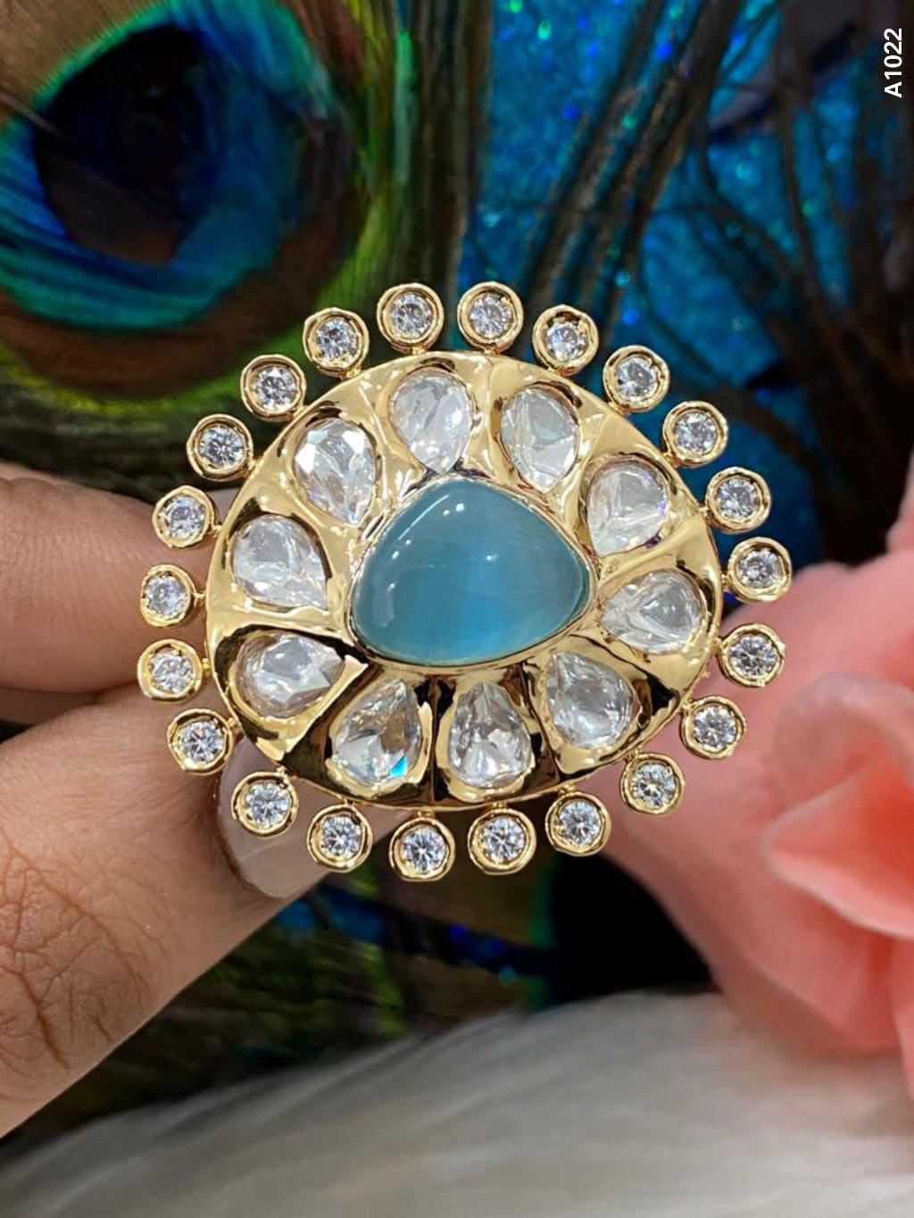 Exquisite Elegance: Adjustable Tyaani Kundan Ring of Premium Quality