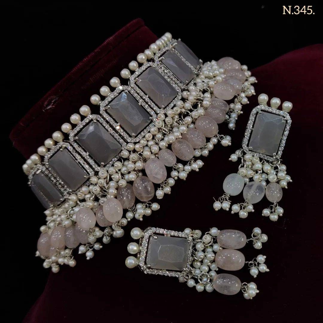 Victorian choker necklace set/American diamond choker set with earrings