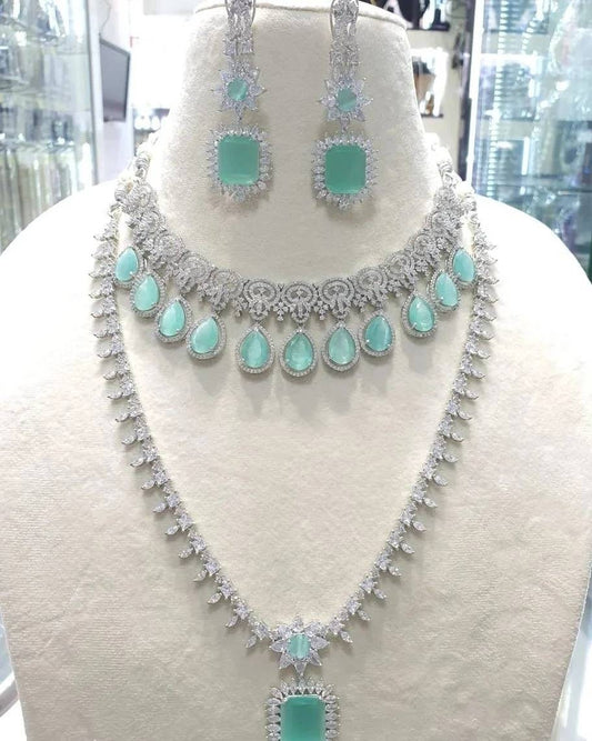 Dazzling American Diamond Necklace and Pendant Earring Set: Sparkle with Elegance