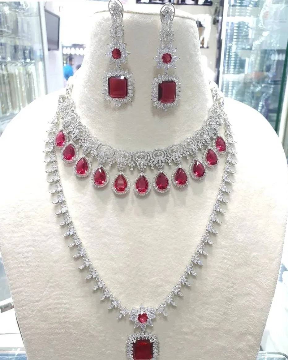 Dazzling American Diamond Necklace and Pendant Earring Set: Sparkle with Elegance