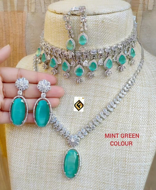 Dazzling American Diamond Necklace and Pendant Earring Set: Sparkle with Elegance