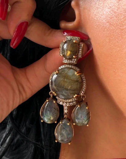 Natural Labradorite Statement Necklace Set with Matching Earrings | Handmade Gemstone Jewelry | Vintage Style Bridal Necklace | Gift for Her | Boho Luxury Jewelry