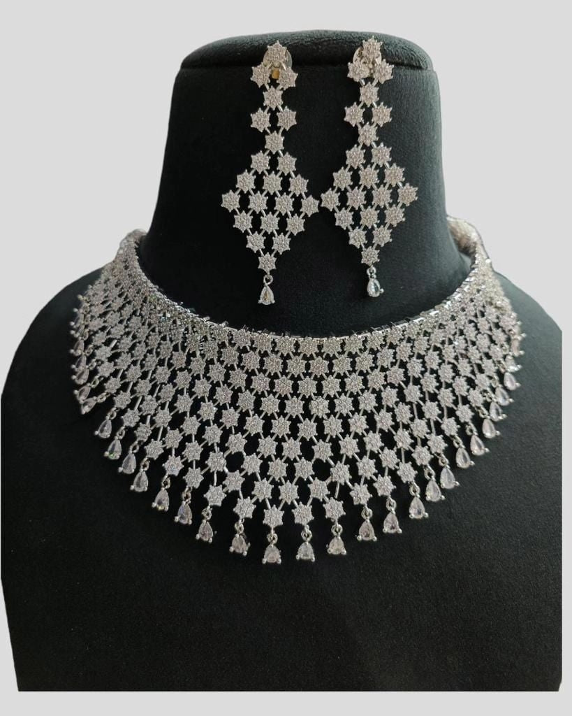 American Diamond choker set with Earrings jewellery