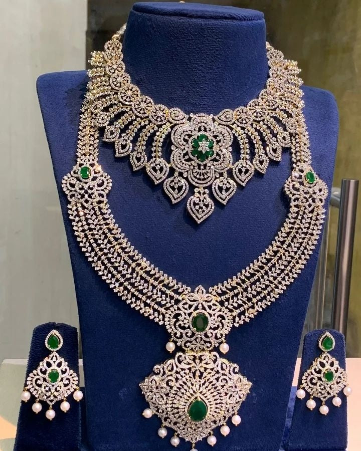 Exquisite Bridal Choker, Haram, and Earrings Set for a Timeless Wedding Glamour