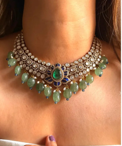 Luxury Kundan Polki Choker Necklace Set with Statement Earrings, Bridal CZ Necklace, Handmade Indian Wedding Jewelry, Festive Party Wear Gift
