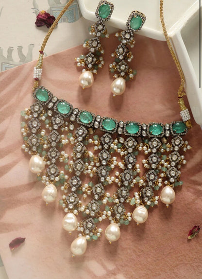 Kundan Polki Choker Necklace Set | Pearl Bridal Wedding Jewelry, Earrings