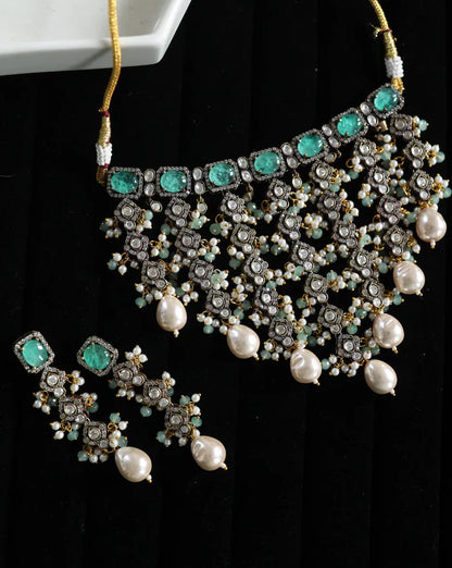 Kundan Polki Choker Necklace Set | Pearl Bridal Wedding Jewelry, Earrings