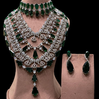 American Diamond full bridal choker with haram,Earrings  jewelry set, American Diamond full bridal set, Diamond jewelry ,wedding set