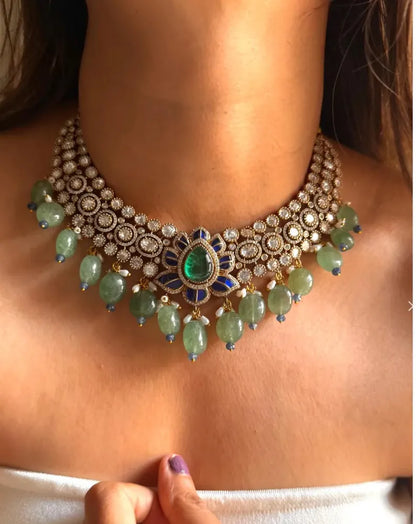 Luxury Kundan Polki Choker Necklace Set with Statement Earrings, Bridal CZ Necklace, Handmade Indian Wedding Jewelry, Festive Party Wear Gift