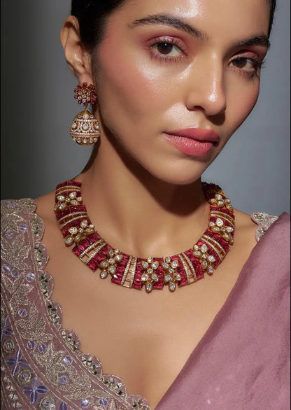 Kundan Polki Pendant Necklace Set with Matching Earrings | Bridal Statement Jewelry