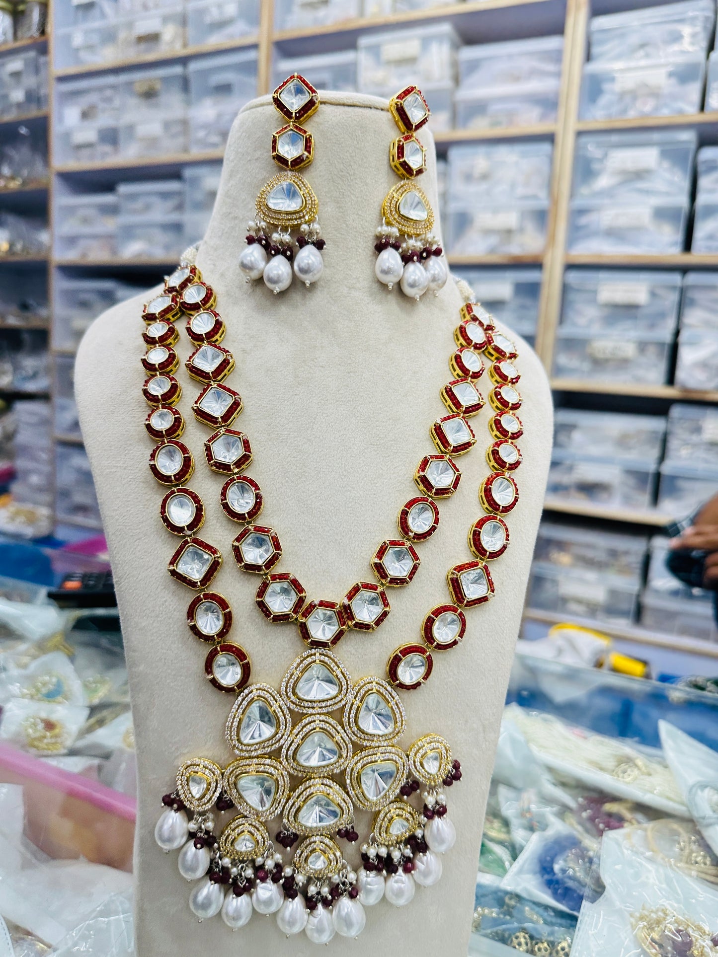 Regal Radiance: High-Quality Pachi Kundan Long Necklace with Earrings Set