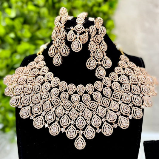 American Diamond Necklace, Earrings, and Maangtikka Full Flexible Jewelry Set