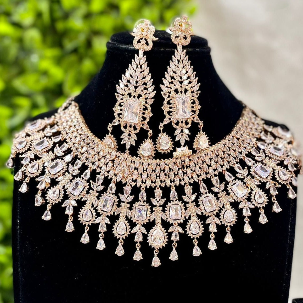 Adaptable Radiance: American Diamond Necklace and Earrings Full Flexible Jewelry Set