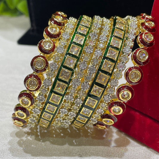 kundan and American diamond Bangle set ,CZ Premium Quality AD set with 8 bangles,engagement chooda set, cz bangle set