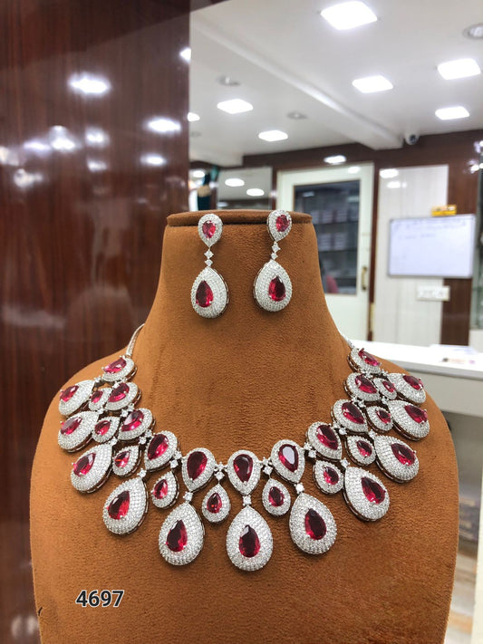 American diamond necklace set with earrings jewelry • American diamond jewelry • diamond jewelry