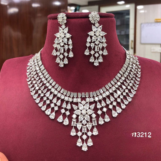 Radiant Splendor: American Diamond Bridal Necklace and Earrings Set