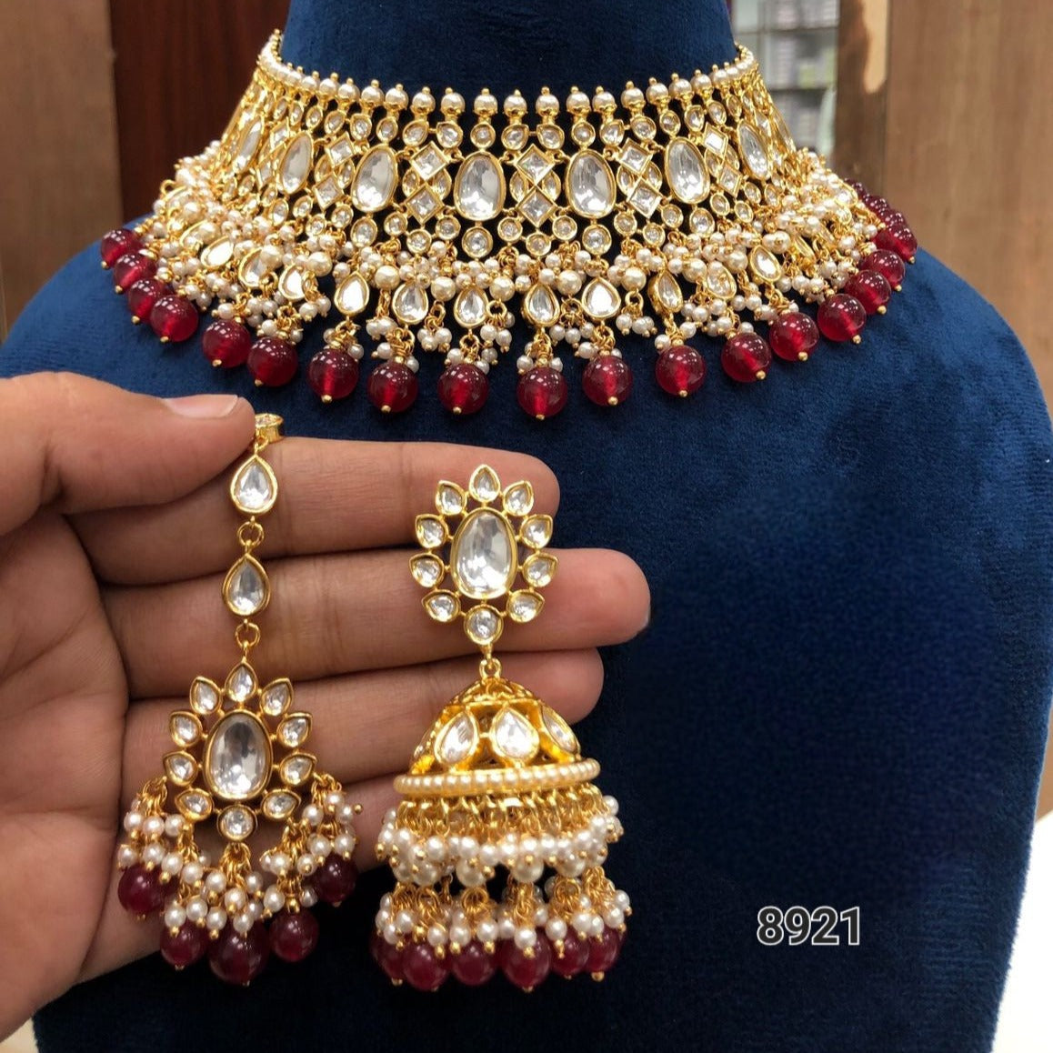 Exquisite Polki Kundan Jewelry Set with Jhumka Earrings and Maangtikka , Radiant Elegance