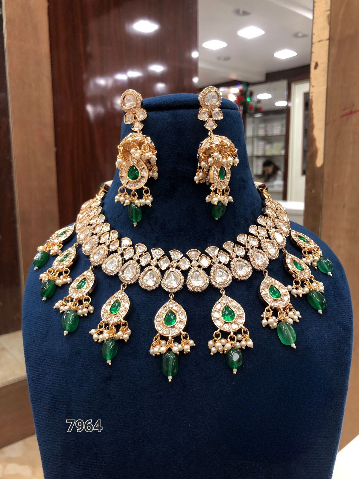 polki kundan jewellery set with earrings, kundan jewellery , polki kundan necklace set