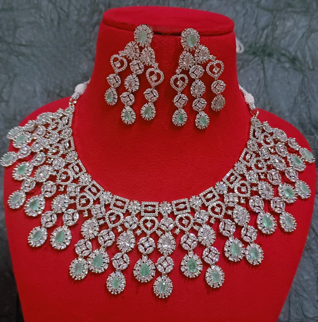 American diamond necklace set with earrings jewelry • American diamond jewelry • diamond jewelry