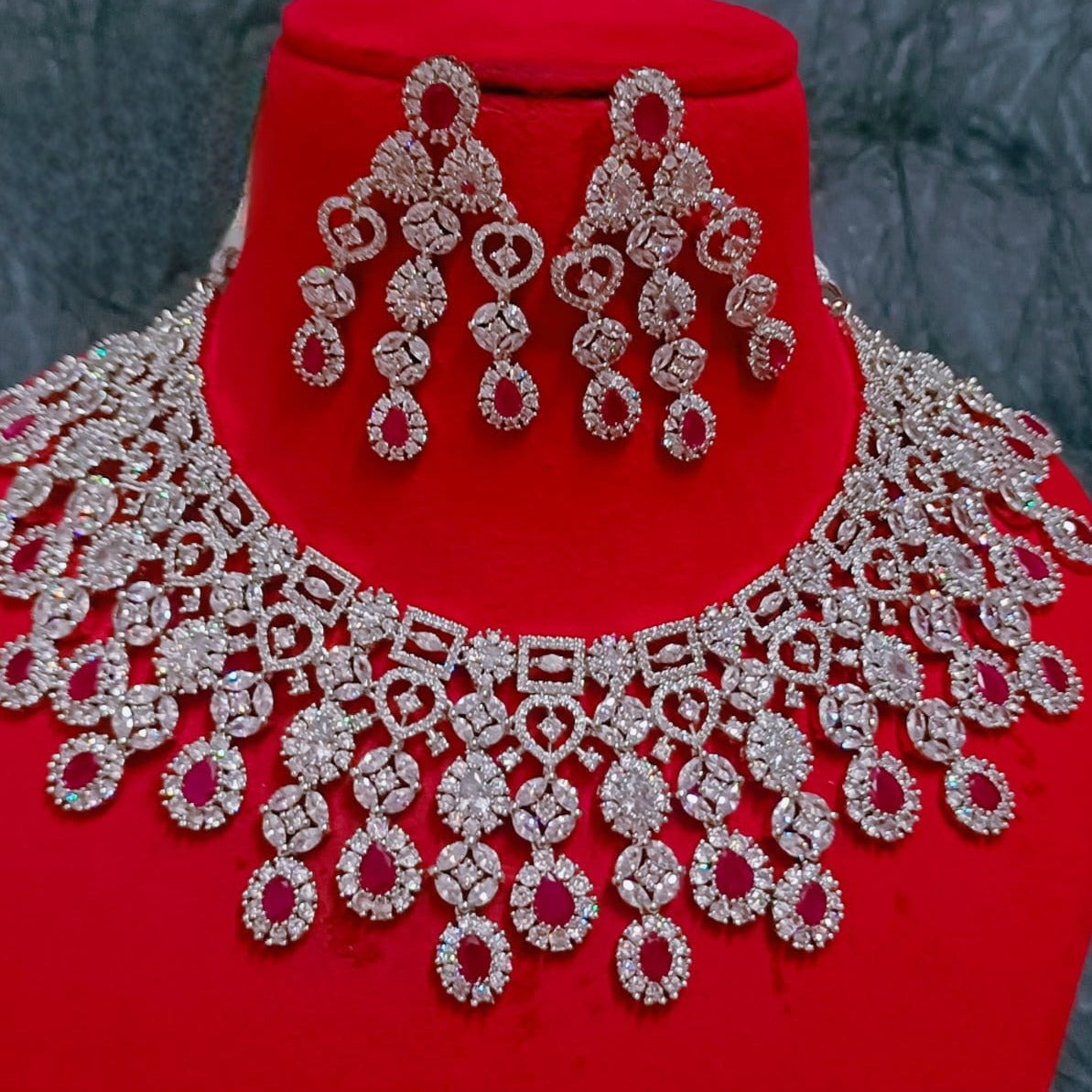 American diamond necklace set with earrings jewelry • American diamond jewelry • diamond jewelry