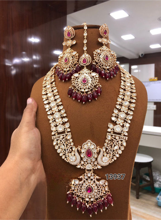 HIgh Quality polki kundan jewellery set with jhumka earrings and maangtikka , polki kundan jewellery , polki kundan necklace set