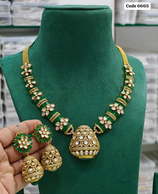 High Quality Moissanite and Emelrad Kundan Jewelry Set, Indian jewellery , Bollywood Jewellery