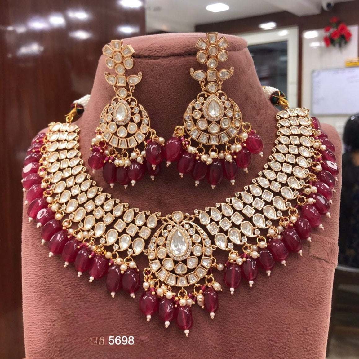 Chocolate brown gemstone artisan handmade necklace set at ₹1950 | Azilaa