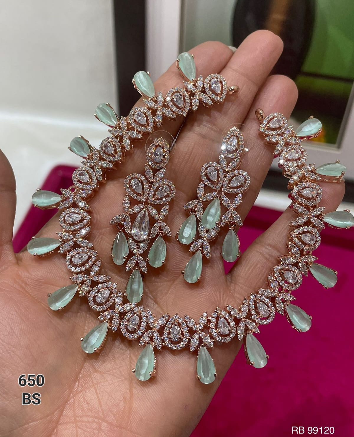 Necklace and Earrings Diamond Jewelry Set, Gemstone necklace set , Wedding jewelry