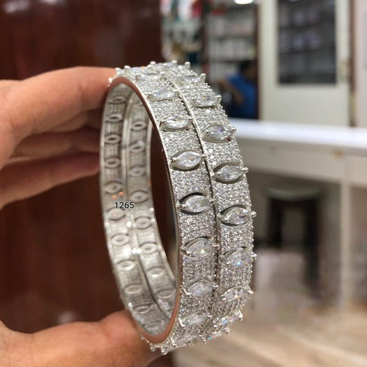 EleganceInSilver: Pair of High-Quality American Diamond Bangles in Stunning Silver Polish
