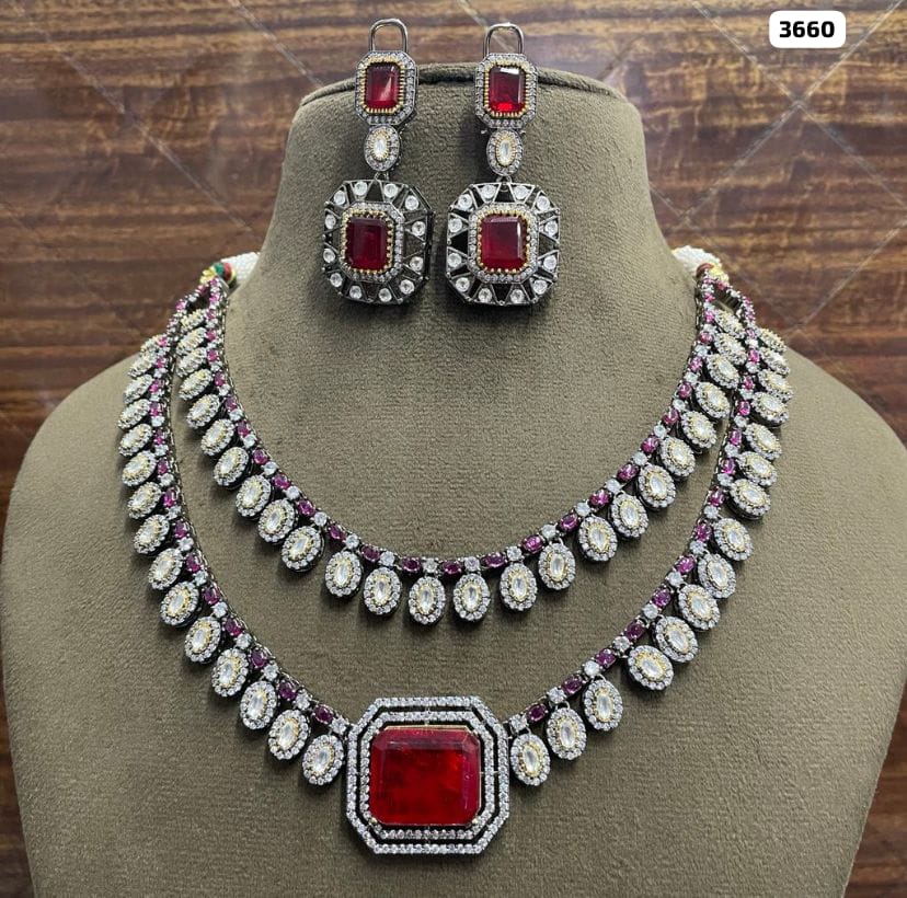 Exquisite CZ Polki Kundan Necklace with Earrings - Perfect Wedding Necklace Set - Authentic Indian Kundan Jewellery