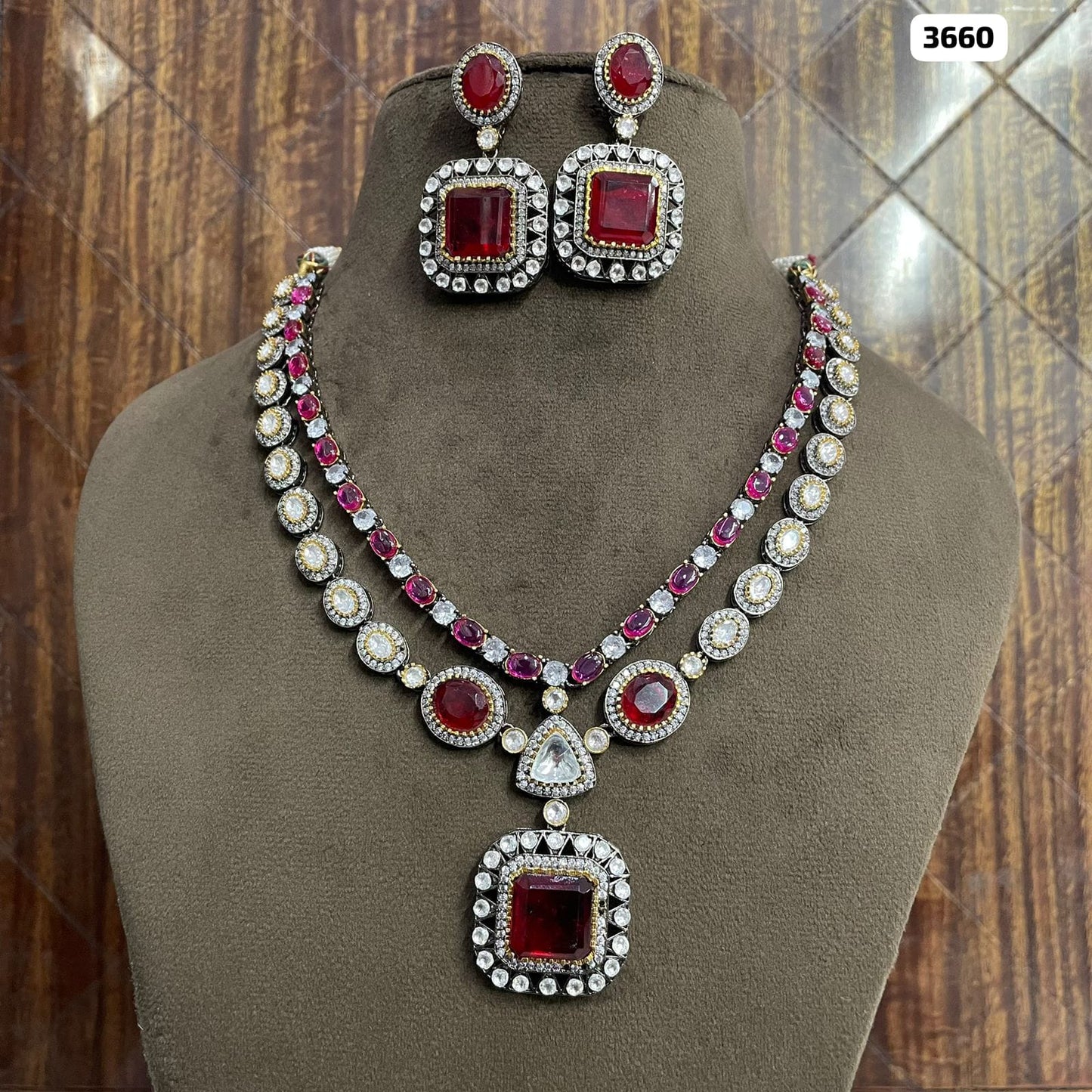 Statement CZ Polki Kundan Necklace with Earrings ,Perfect Wedding Necklace Set , Kundan Jewellery