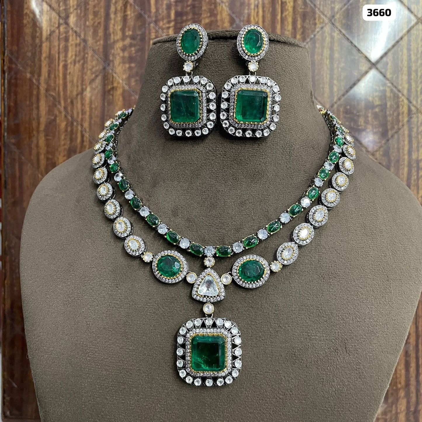 Statement CZ Polki Kundan Necklace with Earrings ,Perfect Wedding Necklace Set , Kundan Jewellery