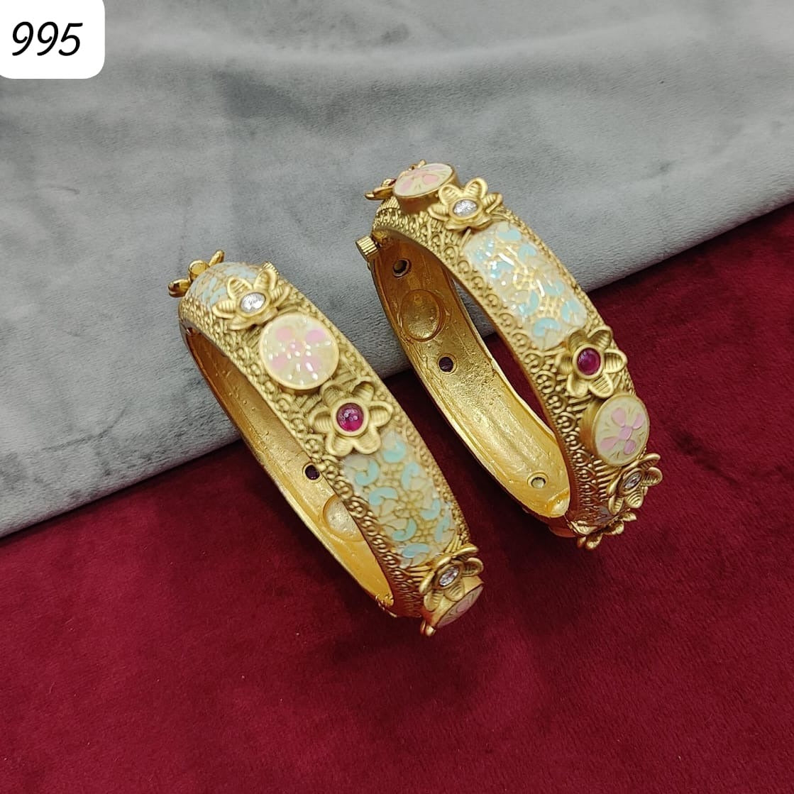 Gold-Plated Ruby Polki Openable Kadda , Indian jewelry , Rajwadi Kadaa