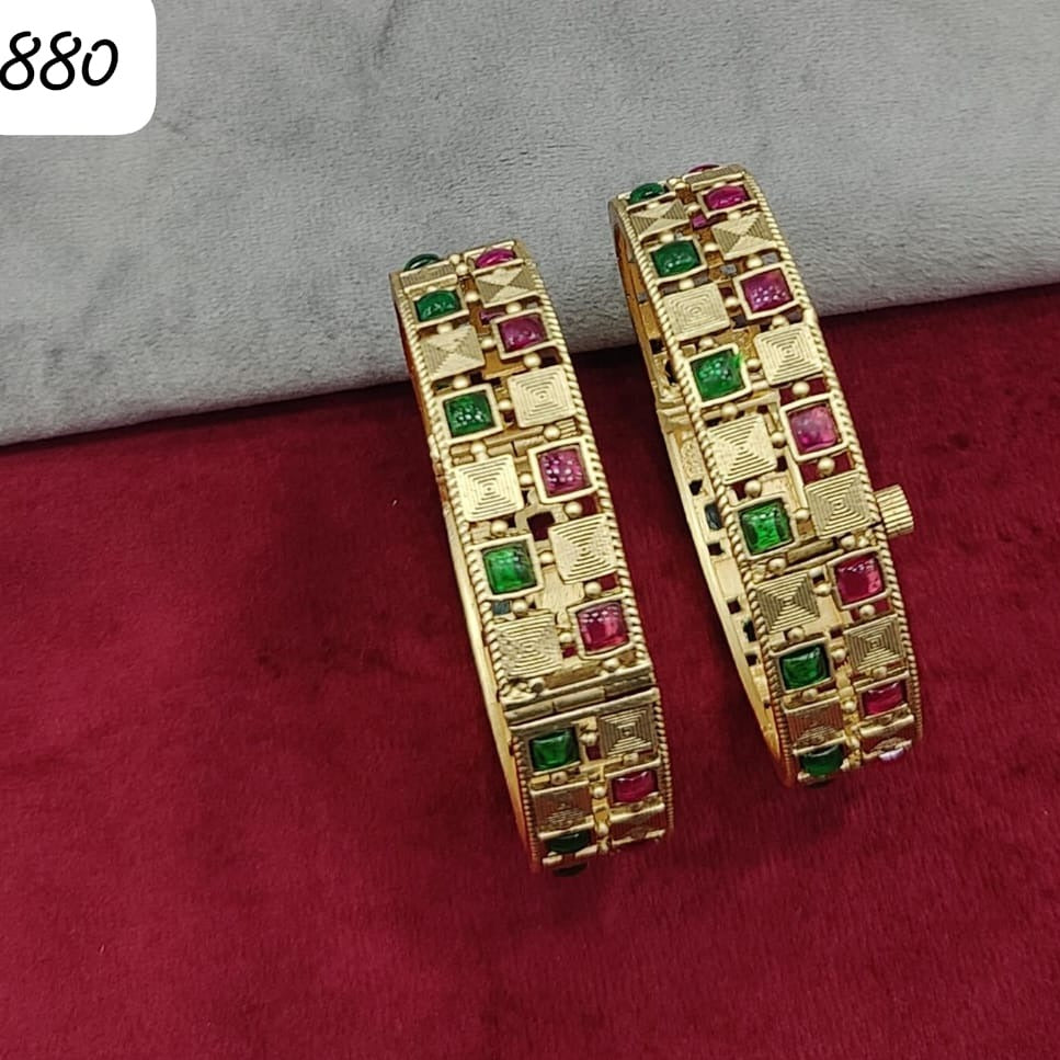 Gold-Plated Ruby Polki Openable Kadda , Indian jewelry , Rajwadi Kadaa