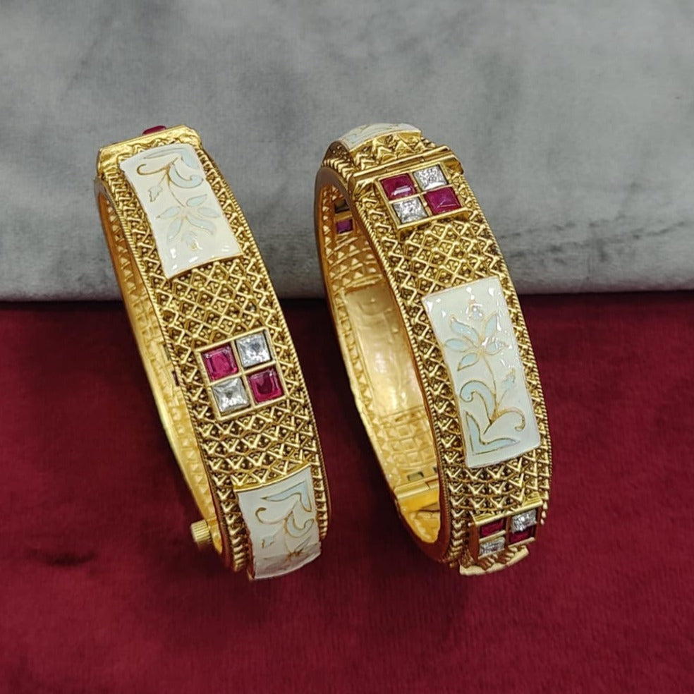 Gold-Plated Ruby Polki Openable Kadda , Indian jewelry , wedding jewelry
