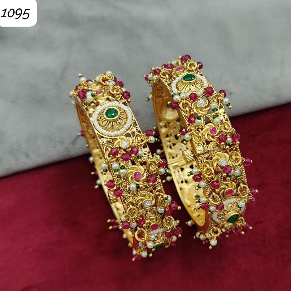 Gold-Plated Ruby Polki Openable Kadda , Indian jewelry , wedding jewelry,Rajwadi kadda