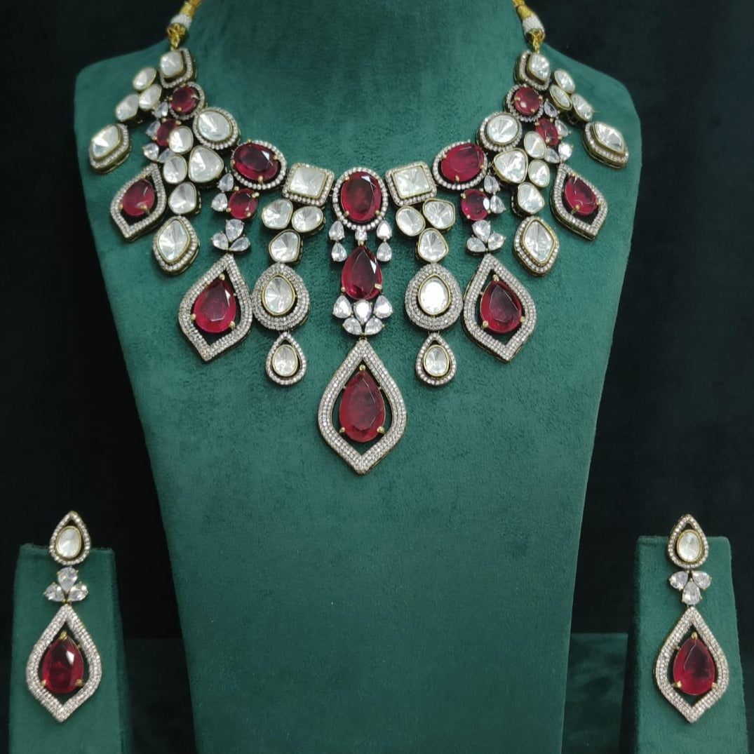 Radiant High-Quality Polki Kundan Necklace Set with Matching Earrings