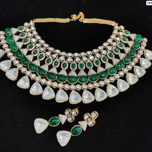 Sovereign Elegance: High Quality Polki Kundan Necklace Set with Matching Earrings