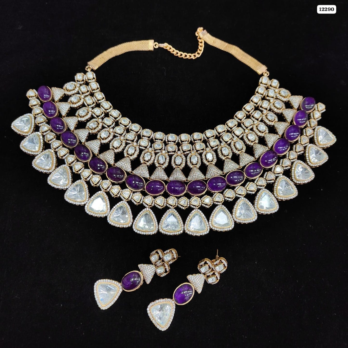 Sovereign Elegance: High Quality Polki Kundan Necklace Set with Matching Earrings