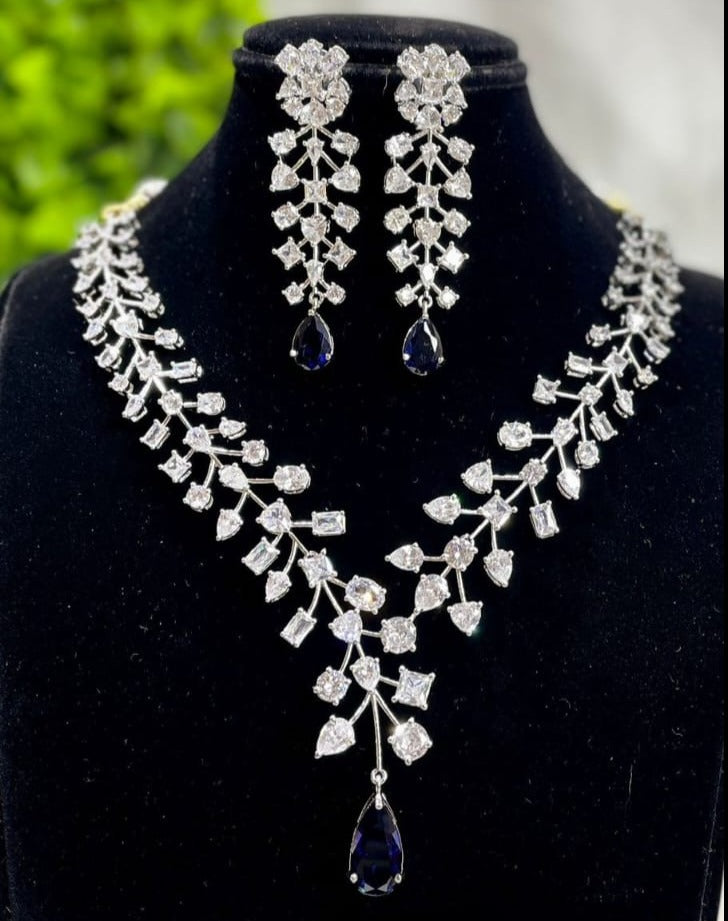 Dazzling Harmony, A Symphony of 6 American Diamonds in 1 Necklace with Perfectly Matched Earrings Ensemble