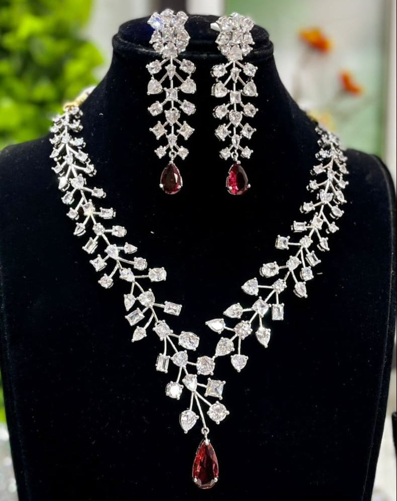 Dazzling Harmony, A Symphony of 6 American Diamonds in 1 Necklace with Perfectly Matched Earrings Ensemble