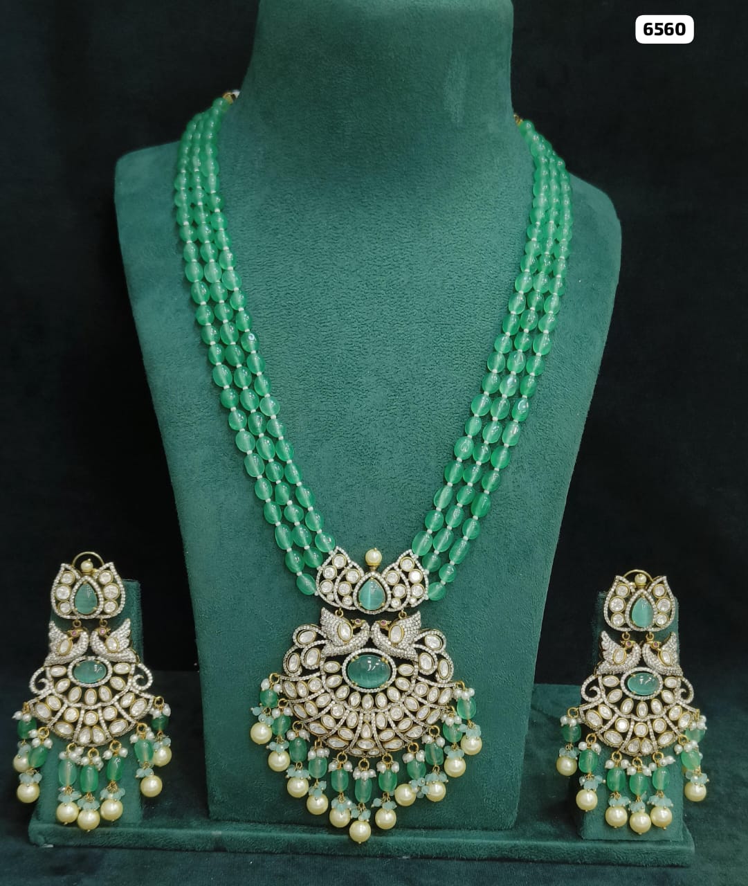 Royal Fusion, Kundan and Victorian Long Haar Ensemble with Beaded Elegance and Matching Earrings