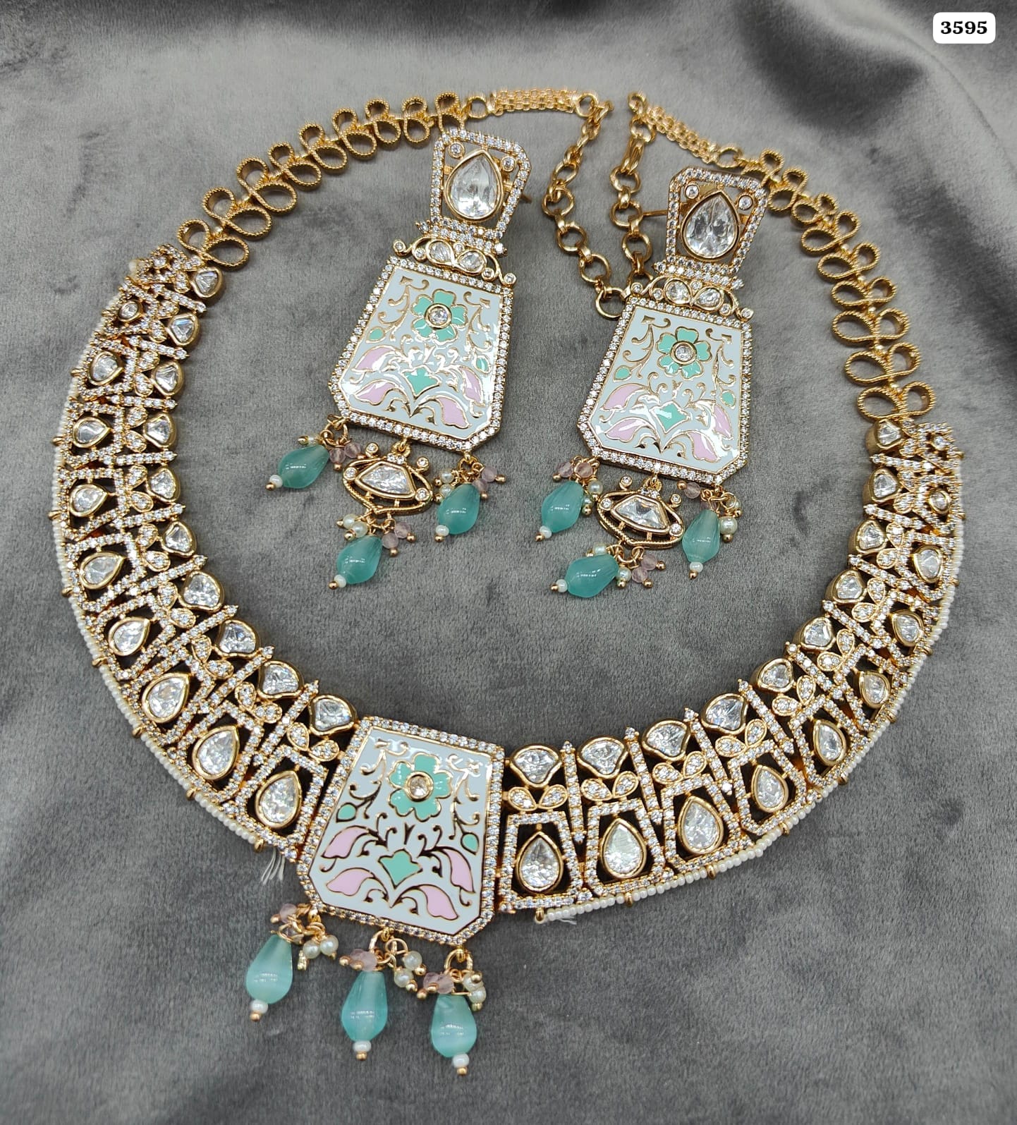 Radiant Elegance: Golden Polish Necklace Set with Matching Earrings