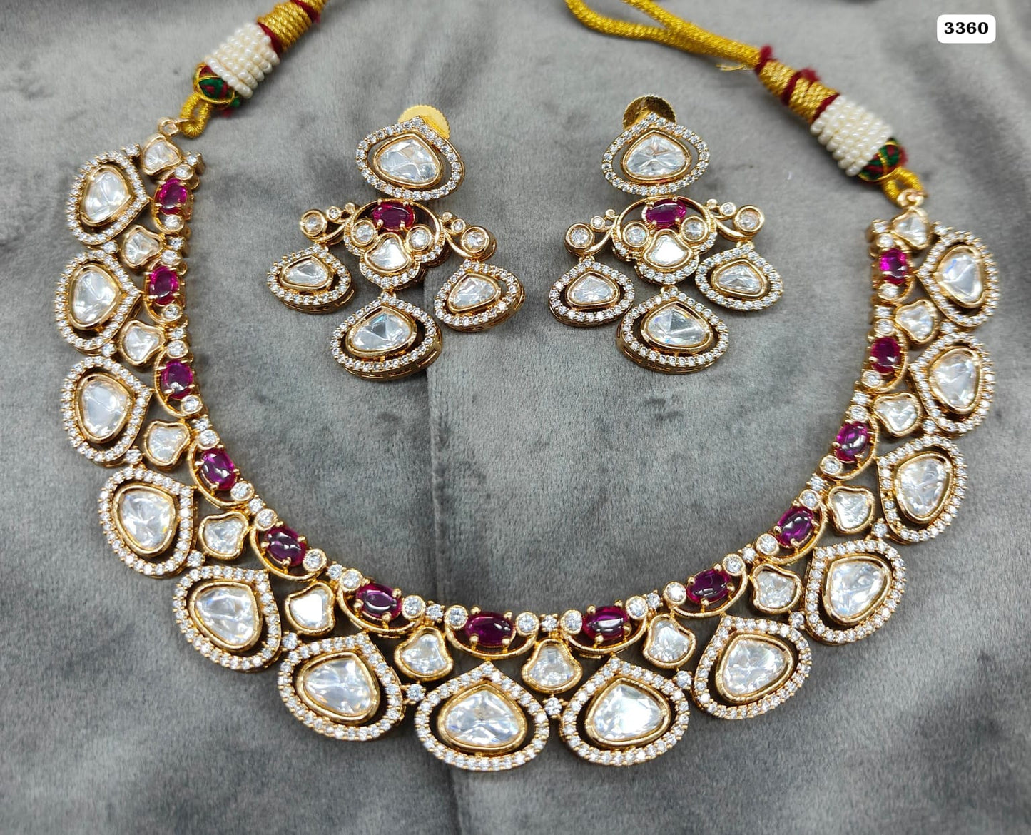 Radiant Royalty: Polki Kundan Necklace Set with Matching Earrings Ensemble