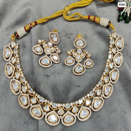 Radiant Royalty: Polki Kundan Necklace Set with Matching Earrings Ensemble
