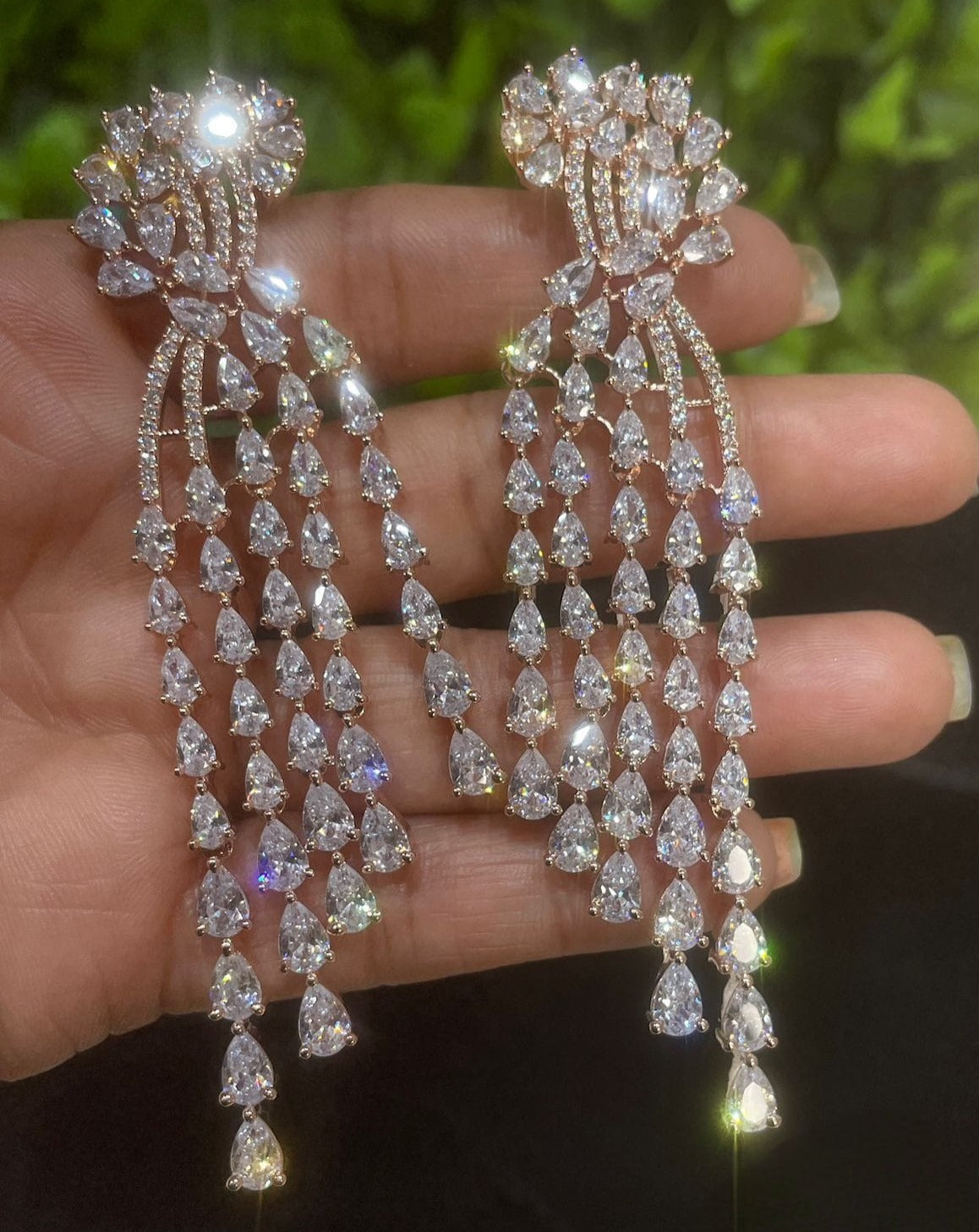 Eternal Blossom: American Diamond Flower Long Earrings