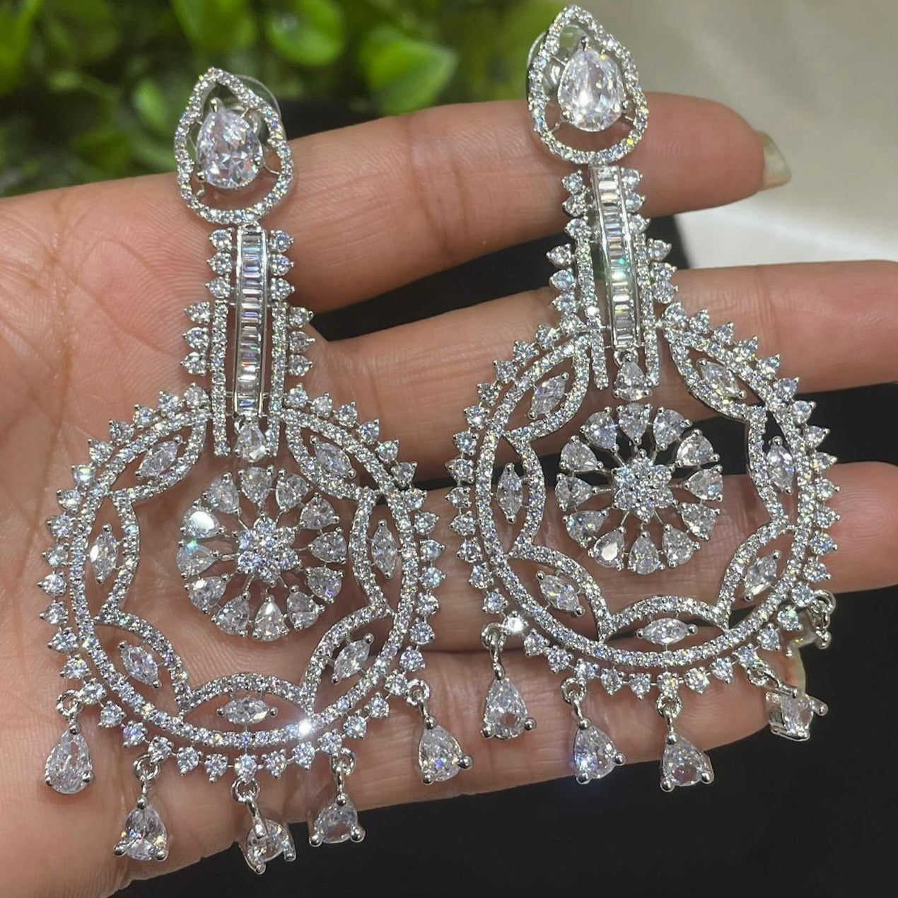 Elegant Fusion: Sagunittu-Inspired American Diamond Chandelier Earrings for Timeless Grace