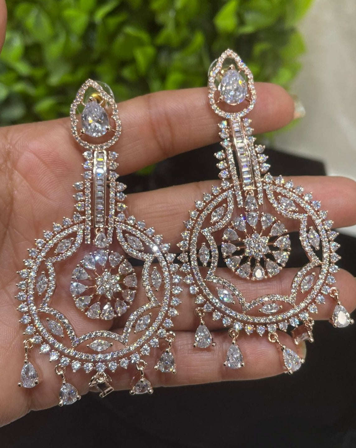 Elegant Fusion: Sagunittu-Inspired American Diamond Chandelier Earrings for Timeless Grace